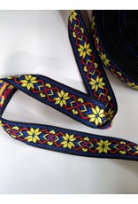 Cloak and Dagger Creations Dutch-Style Floral Trim - Yellow, Red, and Blue on Black w/ Blue Border