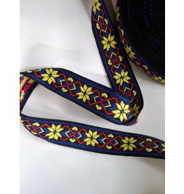 Cloakmakers.com Norse-Style Floral Trim - Yellow, Red, and Blue on Black w/ Blue Border