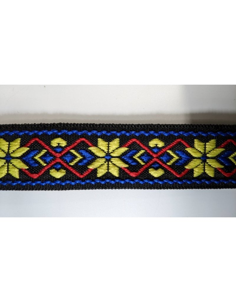 Cloakmakers.com Norse-Style Floral Trim - Yellow, Red, and Blue on Black w/ Blue Border