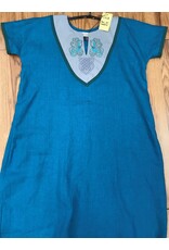 Cloakmakers.com J802 - Turquoise Linen Long Tunic w/Celtic Seahorse and Knotwork on Grey Yoke