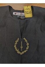 Cloakmakers.com J808 - Black Sleeveless Linen Tunic with Golden Laurel Embroidery on Black Yoke