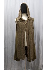 Cloakmakers.com J810 - Hi-Low Brown Hooded Vest w/Patterned Front, Pockets