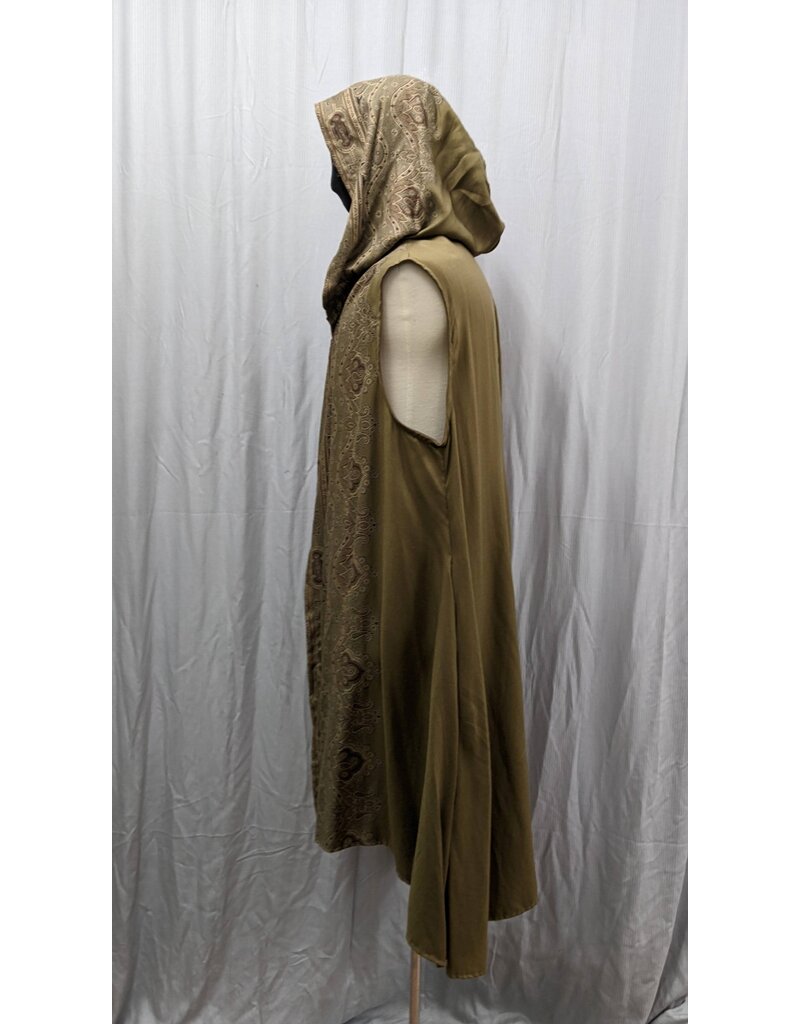Cloakmakers.com J810 - Hi-Low Brown Hooded Vest w/Patterned Front, Pockets