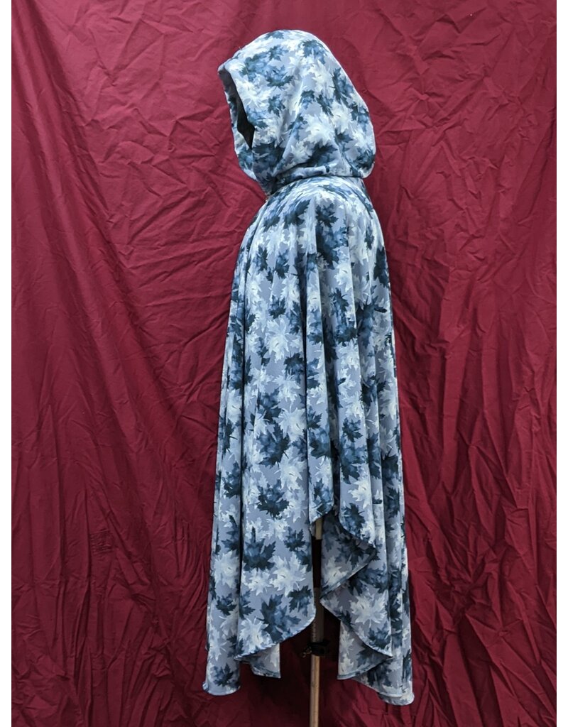 Cloakmakers.com 4964 - Blue Leaf Print Commuter Cloak, Grey Hood Lining, Easy Care