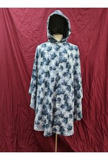 Cloakmakers.com 4964 - Blue Leaf Print Commuter Cloak, Grey Hood Lining, Easy Care