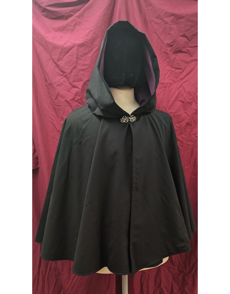 4968 - Short Black Cloak w/Pockets, Purple Hood Lining - Cloak