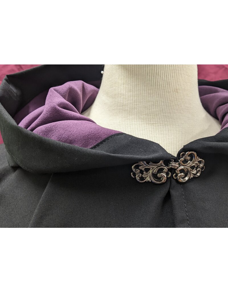 Cloak and Dagger Creations 4968 -  Short Black Cloak w/Pockets, Dragon Embroidery, Purple Hood Lining