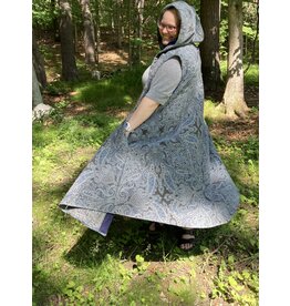 Cloakmakers.com J813 - Blue Grey Cotton Tapestry Hooded Vest w/Pockets