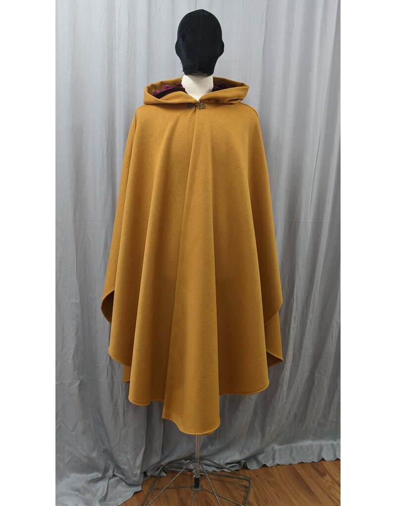 Cloak and Dagger Creations 4978 - Golden Brown Ruana Cloak  w/Burgundy Velvet Hood Lining