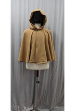 Cloakmakers.com 4974 - Tan Washable Short Cloak w/Dragon Embroidery, Pockets, Green Hood Lining