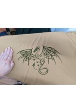 Cloak and Dagger Creations 4974 - Tan Washable Short Cloak w/Dragon Embroidery, Pockets, Green Hood Lining