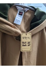 Cloakmakers.com 4974 - Tan Washable Short Cloak w/Dragon Embroidery, Pockets, Green Hood Lining