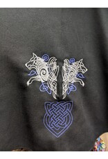 Cloakmakers.com 4980 - Short Black Cloak w/Wolf Embroidery, Pockets, Blue Hood Lining