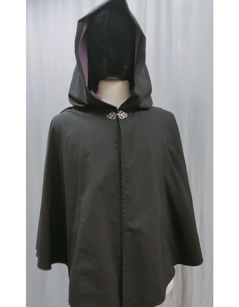 4968 - Short Black Cloak w/Pockets, Purple Hood Lining - Cloak