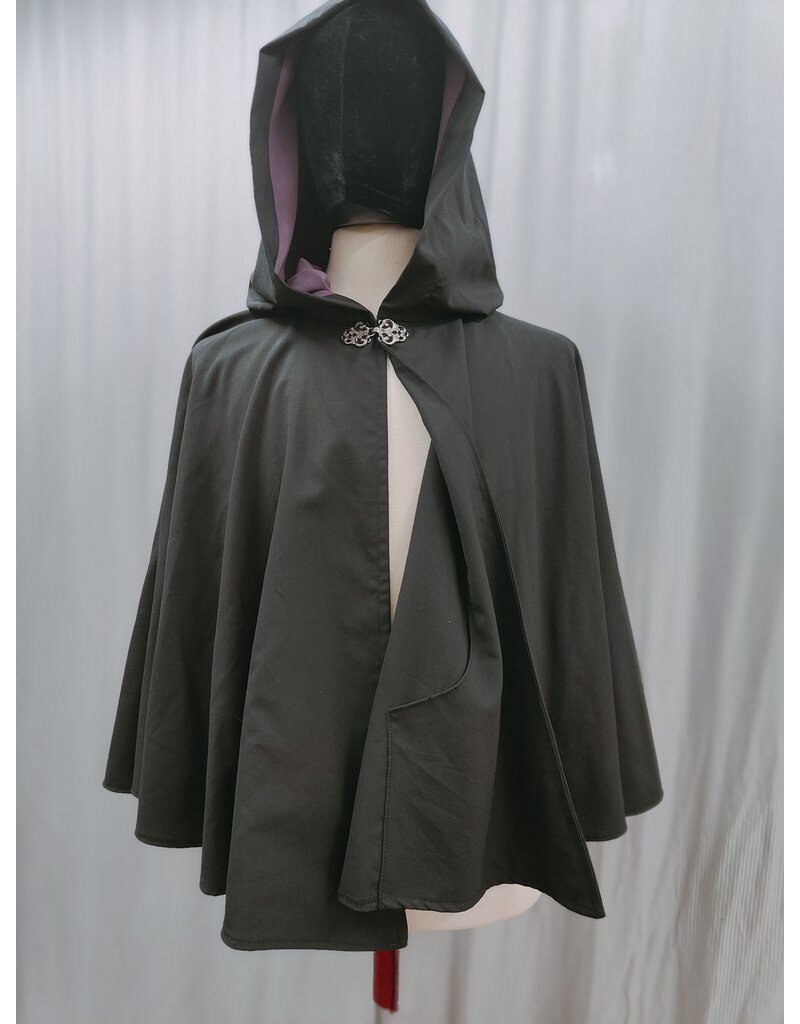 4968 - Short Black Cloak w/Pockets, Purple Hood Lining - Cloak