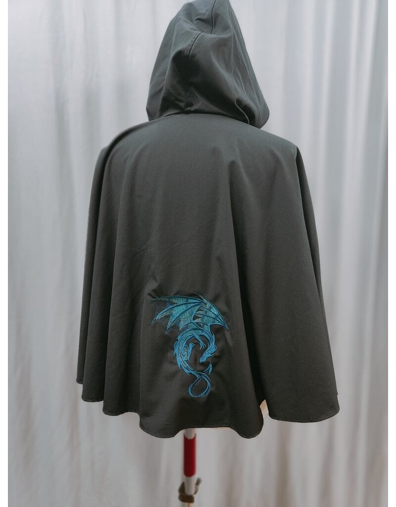 4968 - Short Black Cloak w/Pockets, Purple Hood Lining - Cloak