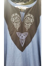 Cloakmakers.com G1159 - Blue Long Sleeved Linen Gown w/ Celtic Creature and Triquetra on Black