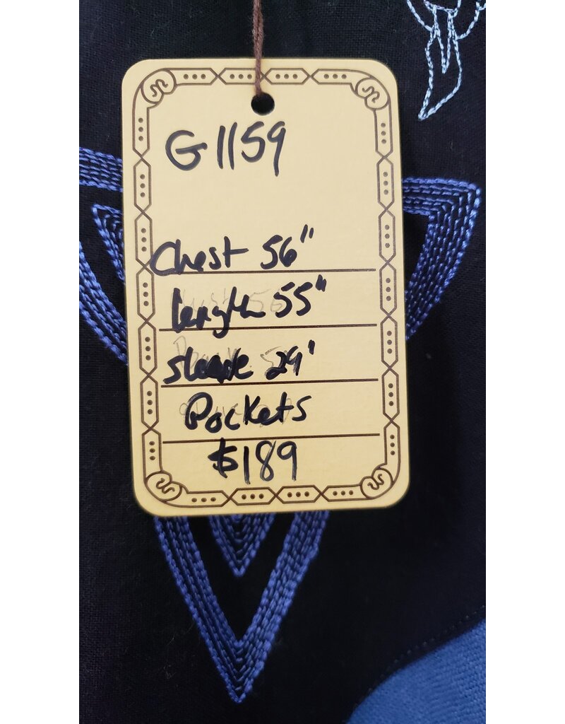 Cloakmakers.com G1159 - Blue Long Sleeved Linen Gown w/ Celtic Creature and Triquetra on Black