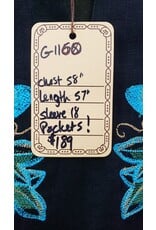 Cloakmakers.com G1160 - Dark Green Short Sleeved Linen Gown w/ Dragonflies and Ivy on Black