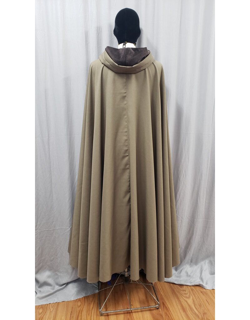 Cloakmakers.com 4990 - Taupe Full Circle Polyester Gabardine Cloak, Brown Hood Lining