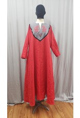 Cloakmakers.com G1161 - Red Long Sleeved Linen Gown w/ Celtic Horses and Triskele on Grey Yoke