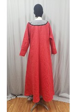 Cloakmakers.com G1161 - Red Long Sleeved Linen Gown w/ Celtic Horses and Triskele on Grey Yoke