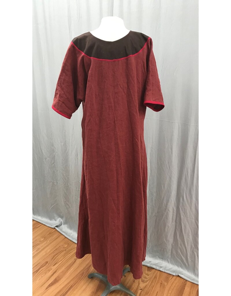 Cloakmakers.com G1163 - Brick Red Linen Nursing Gown w/ Acorn Embroidery