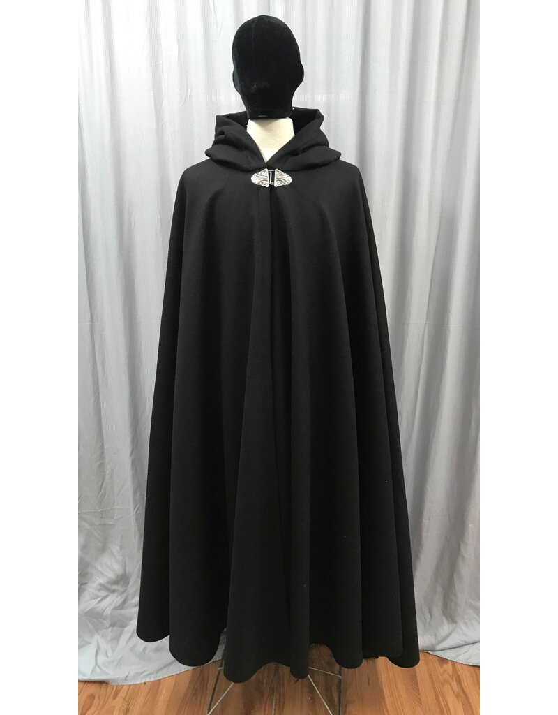 Cloakmakers.com 5017 - Black Cloak w/ Black Velvet Hood Lining, Gondor Clasp