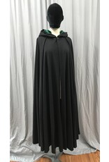 Cloakmakers.com 5001 - Long Black Washable Woolen Cloak w/ Antler & Leaf Embroidery, Green Hood Lining