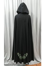Cloakmakers.com 5001 - Long Black Washable Woolen Cloak w/ Antler & Leaf Embroidery, Green Hood Lining