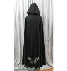 Cloakmakers.com 5001 - Long Black Washable Woolen Cloak w/ Antler & Leaf Embroidery, Green Hood Lining