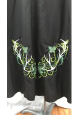 Cloakmakers.com 5001 - Long Black Washable Woolen Cloak w/ Antler & Leaf Embroidery, Green Hood Lining