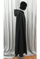 Cloakmakers.com 5001 - Long Black Washable Woolen Cloak w/ Antler & Leaf Embroidery, Green Hood Lining