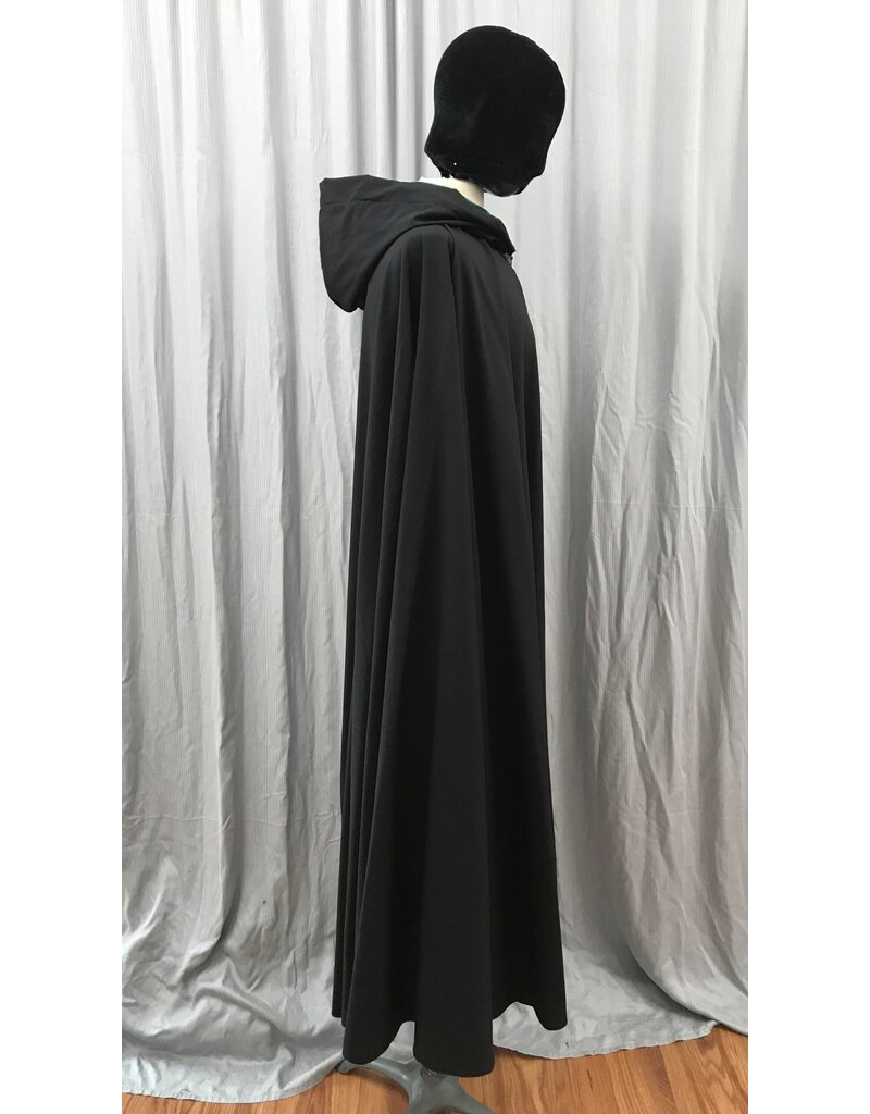 Cloakmakers.com 5001 - Long Black Washable Woolen Cloak w/ Antler & Leaf Embroidery, Green Hood Lining