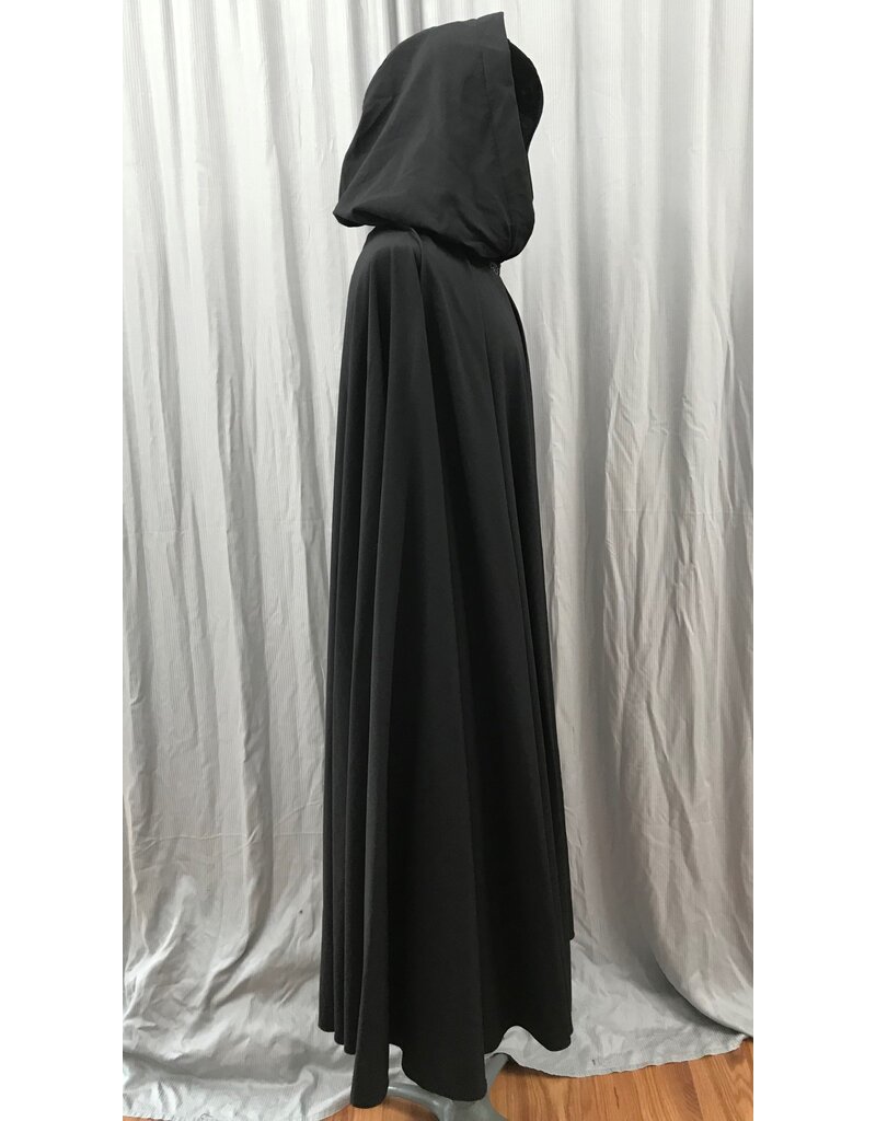 Cloakmakers.com 5001 - Long Black Washable Woolen Cloak w/ Antler & Leaf Embroidery, Green Hood Lining