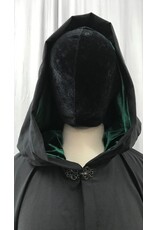 Cloakmakers.com 5001 - Long Black Washable Woolen Cloak w/ Antler & Leaf Embroidery, Green Hood Lining