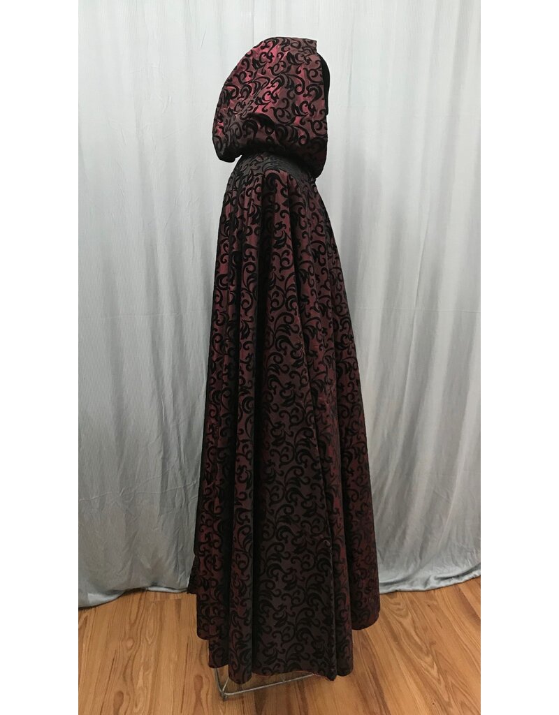 5035 Burgundy Taffeta Cloak w/ Black Velvet Hood Lining - Cloak & Dagger  Creations