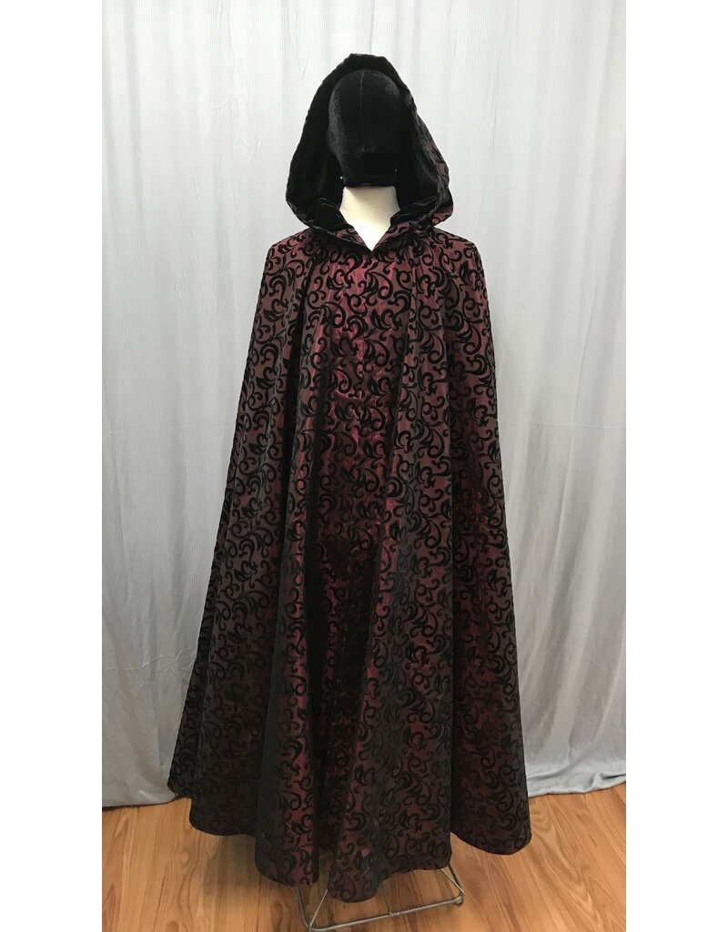 Cloakmakers.com 5035 Burgundy Taffeta Cloak w/ Black Velvet Hood Lining