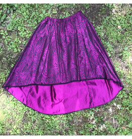 Cloakmakers.com KS486 - Purple on Black Peacock Feather Print High/Low Skirt w/Lace Edging