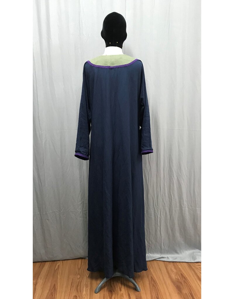 Cloakmakers.com G1166  Navy Blue Long Sleeved Linen Gown w/ Dragon & Celtic Embroidery