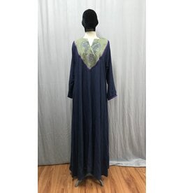 Cloakmakers.com G1166  Navy Blue Long Sleeved Linen Gown w/ Dragon & Celtic Embroidery, Pockets