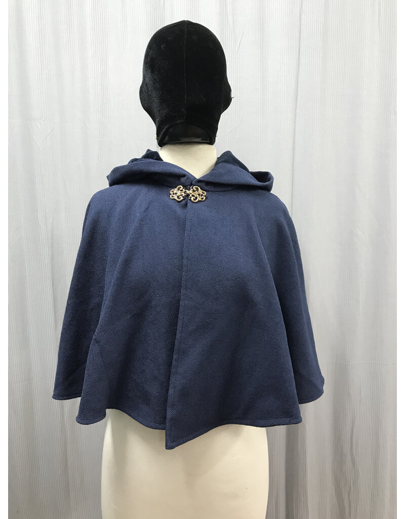 Cloakmakers.com 5056 - Short Blue Cloak w/ Blue Velvet Hood Lining, Pockets