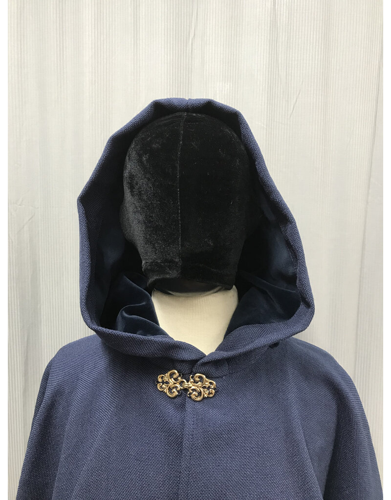 Cloakmakers.com 5056 - Short Blue Cloak w/ Blue Velvet Hood Lining, Pockets