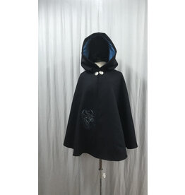 Cloakmakers.com 5070 - Navy Blue 100% Wool Cloak w/Dragon Embroidery, Four Pockets, Dragon Clasp