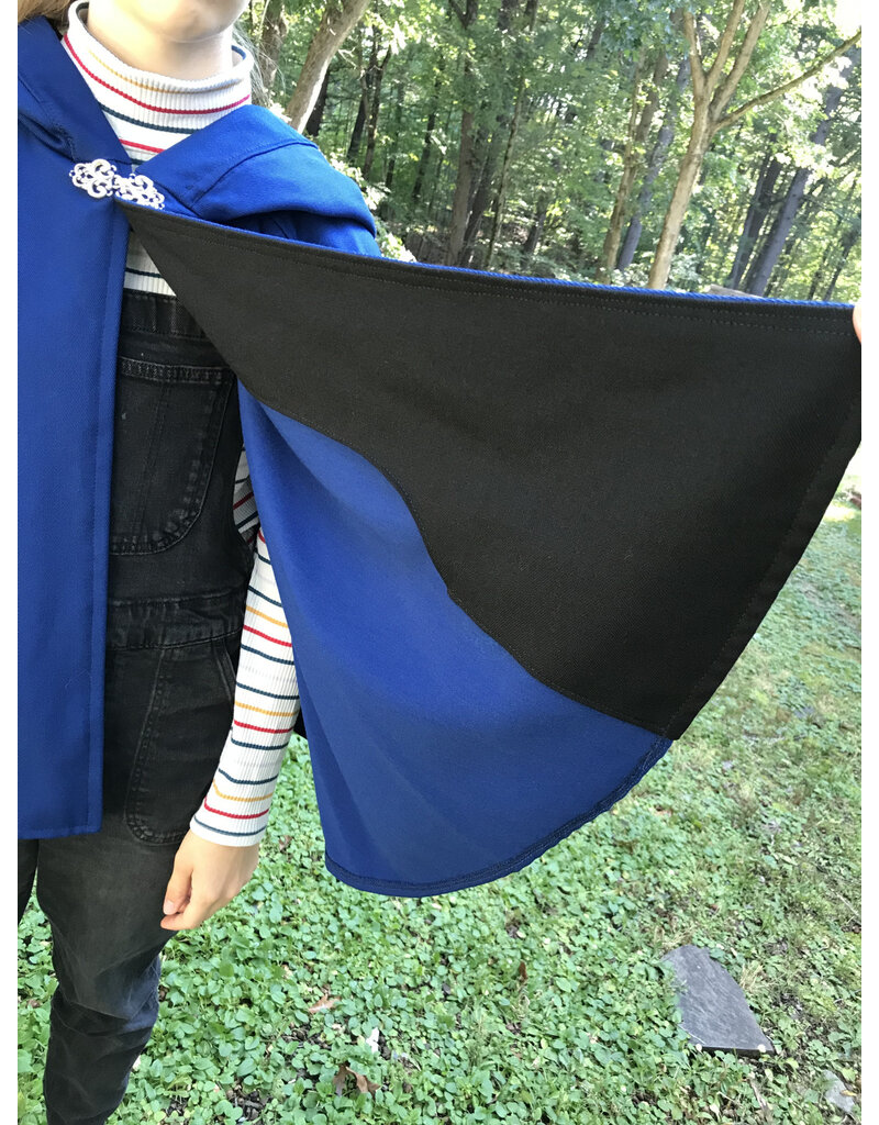 Cloakmakers.com 4963 - Blue Gabardine Cloak, Pockets, Black Moleskin Hood Lining