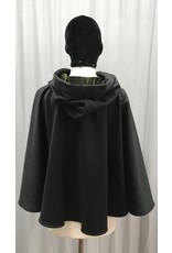 Cloakmakers.com 5080 - Black Wool Full Circle Short Cloak w/ Green Hood Lining, Pockets