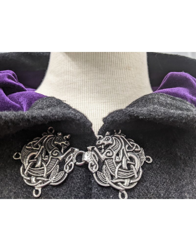 Cloakmakers.com 5074 - Washable Shaped Shoulder Charcoal Grey Woolen Cloak, Purple Hood Lining