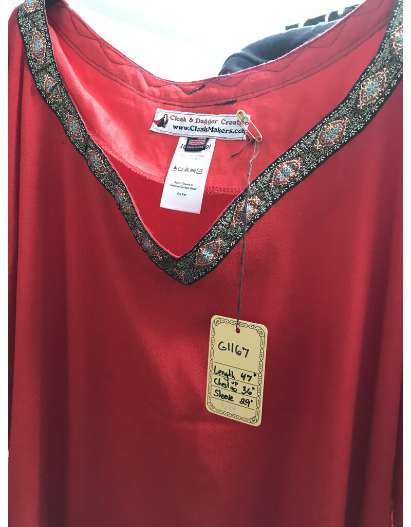 Cloakmakers.com G1167 - Red Wool Gown w/Drop  Sleeves, Trimmed Neckline & Pockets