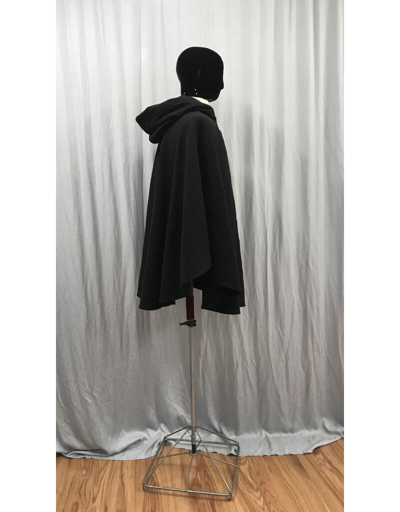 Cloakmakers.com 5111-Short Black Washable Wool Cloak  w/Pockets, Dark Red Lined Hood, Copper-tone Clasp
