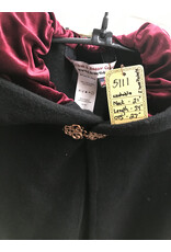 Cloakmakers.com 5111-Short Black Washable Wool Cloak  w/Pockets, Dark Red Lined Hood, Copper-tone Clasp
